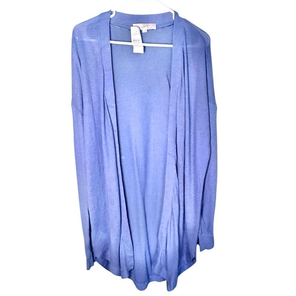 Loft Ribbed Knit Open Front Cardigan Lt. Blue Size Large NWT! - Picture 3 of 7